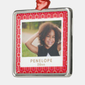 Mid Century Mod Kerstroodpatroon - Aangepaste foto Metalen Ornament (Links)