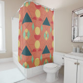 Mid Century Mod Oranje Geometric Douchegordijn (In situ)