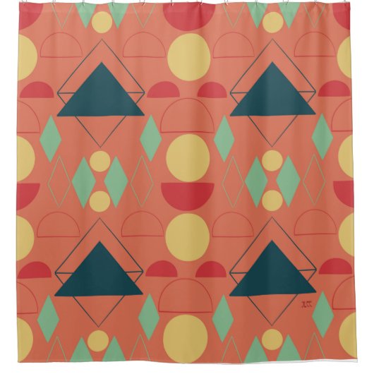 Mid Century Mod Oranje Geometric Douchegordijn (Voorkant)