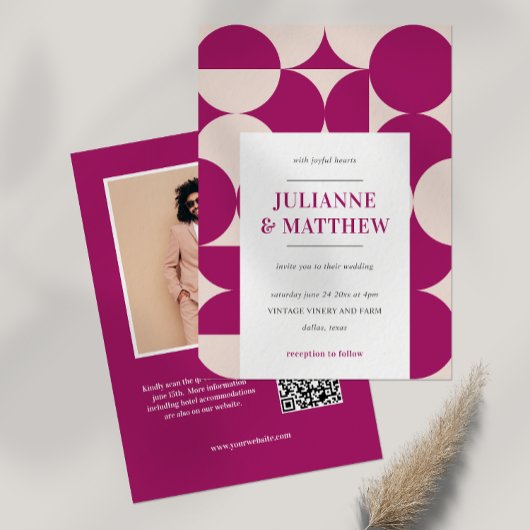 Mid Century mod Paarse cirkel scallop QR FOTO Kaart