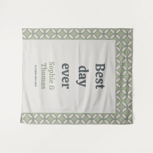 Mid Century Mod Retro Bruiloft Beste Dag Ooit Wandkleed (Voorkant (horizontaal))