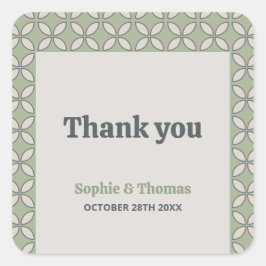 Mid Century Mod Retro Bruiloft Groen Dank u Vierkante Sticker