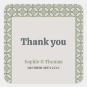 Mid Century Mod Retro Bruiloft Groen Dank u Vierkante Sticker (Voorkant)