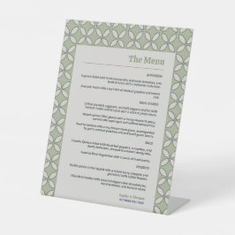 Mid Century Mod Retro Bruiloft Olijf Groen Menu Reclamebord Met Voetstuk