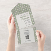Mid Century Mod Retro Bruiloft Olijfgroen All In One Uitnodiging (Afscheurbaar)