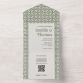 Mid Century Mod Retro Bruiloft Olijfgroen All In One Uitnodiging (Binnen)