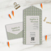 Mid Century Mod Retro Bruiloft Olijfgroen All In One Uitnodiging