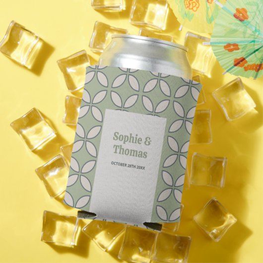 Mid Century Mod Retro Bruiloft Olijfgroen Blikjeskoeler (Insitu Zomer)