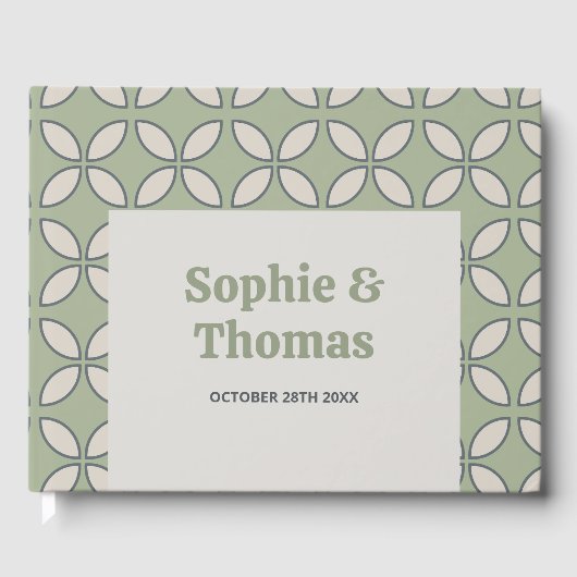 Mid Century Mod Retro Bruiloft Olijfgroen Gastenboek (Voorkant)