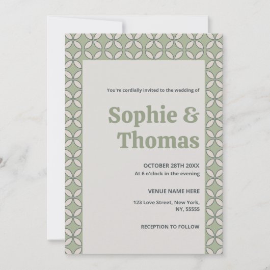 Mid Century Mod Retro Bruiloft Olijfgroen Kaart (Voorkant)