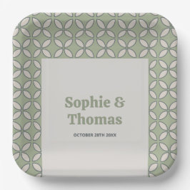 Mid Century Mod Retro Bruiloft Olijfgroen Papieren Bordje