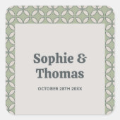 Mid Century Mod Retro Bruiloft Olijfgroen Vierkante Sticker (Voorkant)
