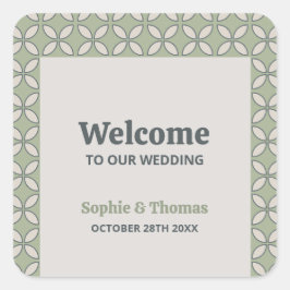Mid Century Mod Retro Bruiloft Olijfgroen Vierkante Sticker