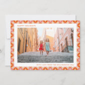 Mid Century Mod Roze Sinaasappel Unique Two Foto Feestdagenkaart (Voorkant)