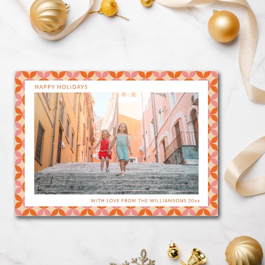 Mid Century Mod Roze Sinaasappel Unique Two Foto Feestdagenkaart