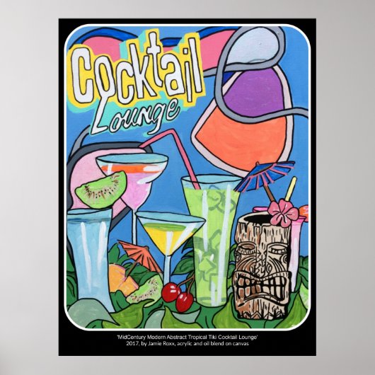 'Mid Century Mod Tropical Tiki Lounge' schilderij Poster (Voorkant)