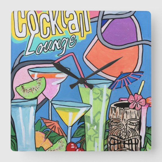 Mid Century Mod Tropical Tiki Lounge schildert op  Vierkante Klok (Voorkant)