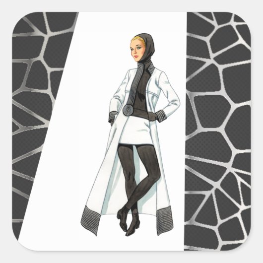 Mid Century Mod Zwart-wit Mini Shirt Vierkante Sticker (Voorkant)