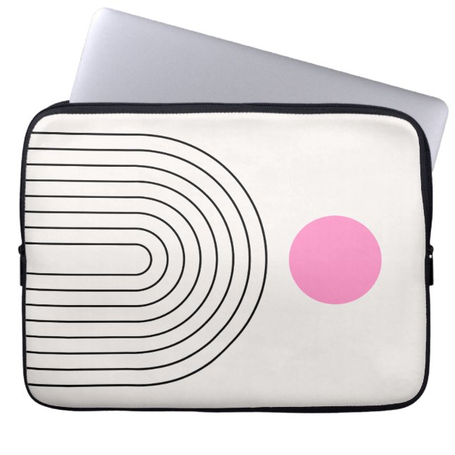 Mid Century Modern 01 Zon en regenboog Wit Roze Laptop Sleeve (Voorkant)