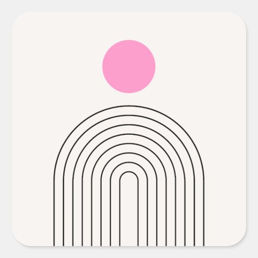 Mid Century Modern 01 Zon en regenboog Wit Roze Vierkante Sticker (Voorkant)