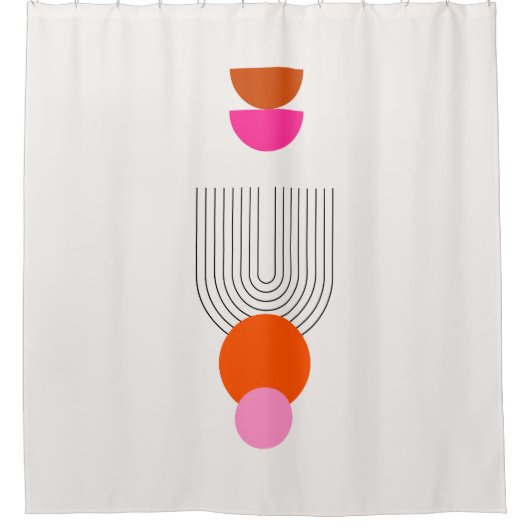 Mid Century Modern 03 Abstracte boog Roze Sinaasap Douchegordijn (Voorkant)