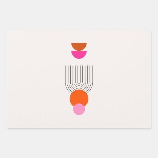 Mid Century Modern 03 Abstracte boog Roze Sinaasap Inpakpapier Vel (Voorkant 2)