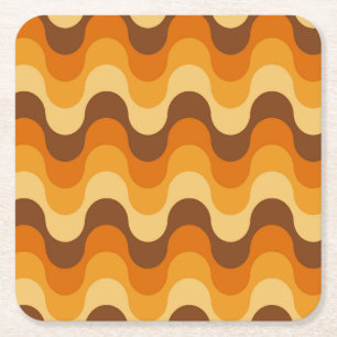 Mid Century Modern 1970s Wavy Stripe Pattern Kartonnen Onderzetters