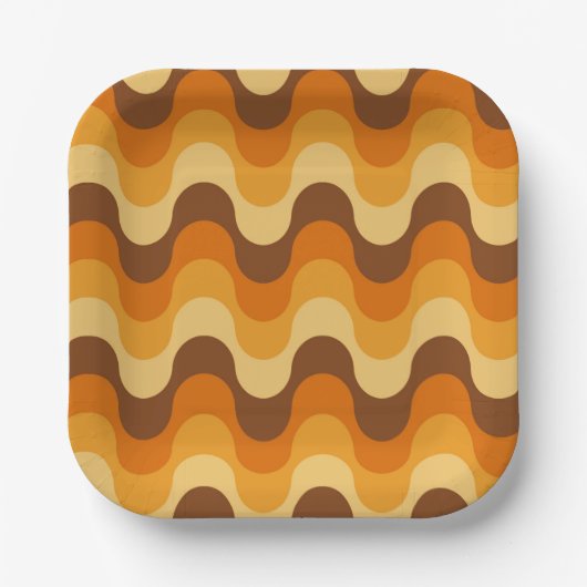 Mid Century Modern 1970s Wavy Stripe Pattern Papieren Bordje (Voorkant)