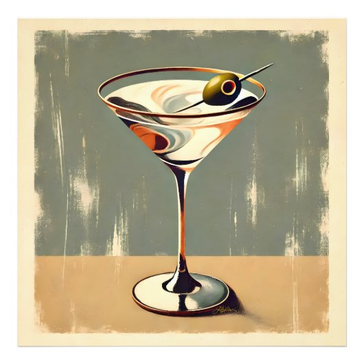 Mid Century Modern 1 Olive Martini schilderij Foto Afdruk (Voorkant)