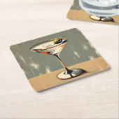 Mid Century Modern 1 Olive Martini schilderij Kartonnen Onderzetters (Schuin)