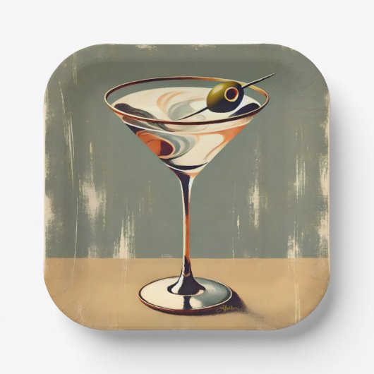 Mid Century Modern 1 Olive Martini schilderij Papieren Bordje (Voorkant)