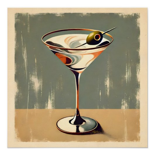 Mid Century Modern 1 Olive Martini schilderij Perfect Poster (Voorkant)