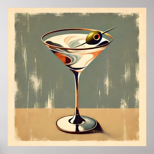 Mid Century Modern 1 Olive Martini schilderij Poster (Voorkant)