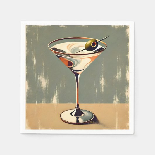 Mid Century Modern 1 Olive Martini schilderij Servet (Voorkant)