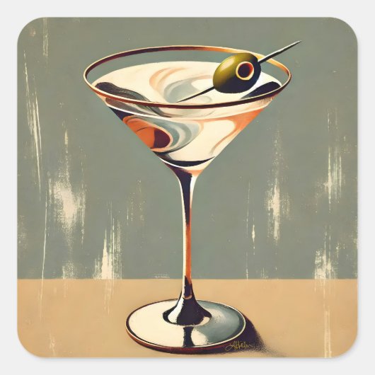 Mid Century Modern 1 Olive Martini schilderij Vierkante Sticker (Voorkant)