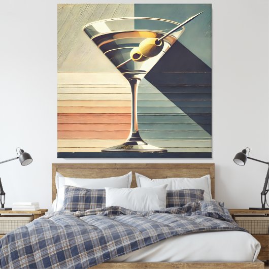 Mid Century Modern 2 Olive Martini Cocktail Hour Canvas Afdruk (Insitu (Slaapkamer))