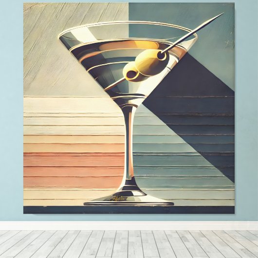 Mid Century Modern 2 Olive Martini Cocktail Hour Canvas Afdruk (Insitu (Houten vloer))