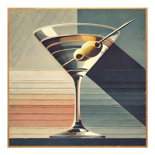 Mid Century Modern 2 Olive Martini Cocktail Hour Foto Afdruk (Voorkant)
