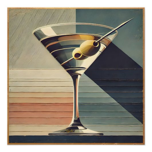 Mid Century Modern 2 Olive Martini Cocktail Hour Perfect Poster (Voorkant)