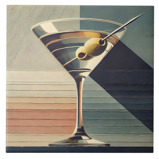 Mid Century Modern 2 Olive Martini Cocktail Hour Tegeltje (Voorkant)