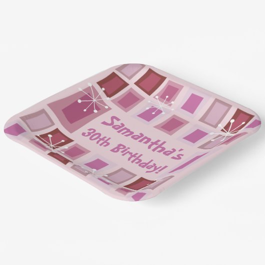 Mid Century Modern 30th Birthday Roze Papieren Bordje (Gebogen)
