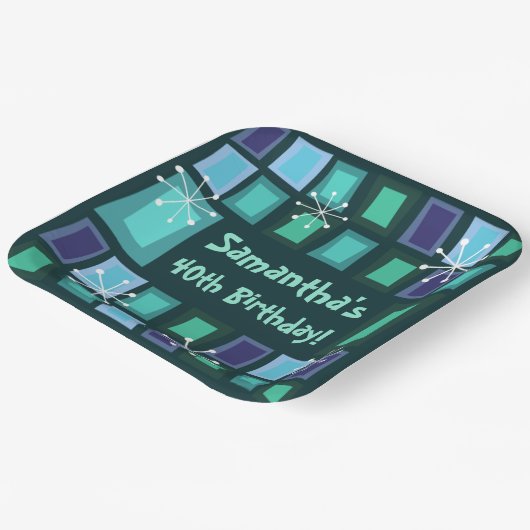 Mid Century Modern 40th Birthday Blauwgroen Papieren Bordje (Gebogen)