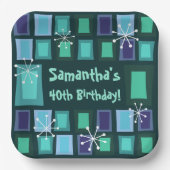 Mid Century Modern 40th Birthday Blauwgroen Papieren Bordje (Voorkant)
