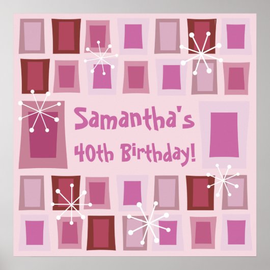 Mid Century Modern 40th Birthday Roze Poster (Voorkant)