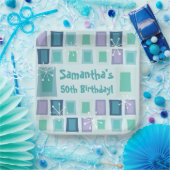 Mid Century Modern 50th Birthday Aquamarine Papieren Bordje (Feest)