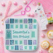 Mid Century Modern 50th Birthday Aquamarine Papieren Bordje (Feest)