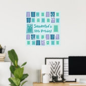 Mid Century Modern 50th Birthday Aquamarine Poster (Thuiskantoor)