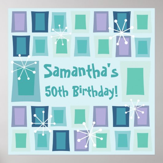 Mid Century Modern 50th Birthday Aquamarine Poster (Voorkant)