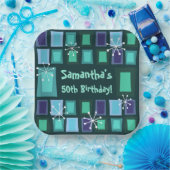 Mid Century Modern 50th Birthday Blauwgroen Papieren Bordje (Feest)