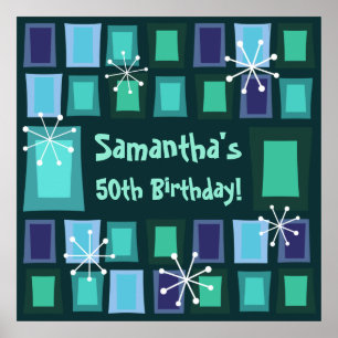 Mid Century Modern 50th Birthday Blauwgroen Poster